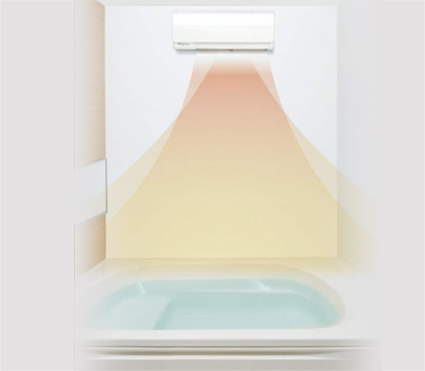パワフルな温水の力で浴室をすばやく暖めます